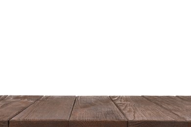 Photo of Empty brown wooden surface isolated on white