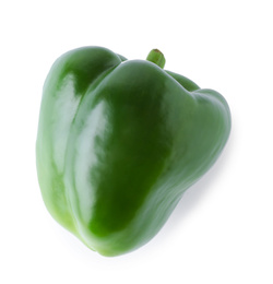 Ripe green bell pepper isolated on white, top view