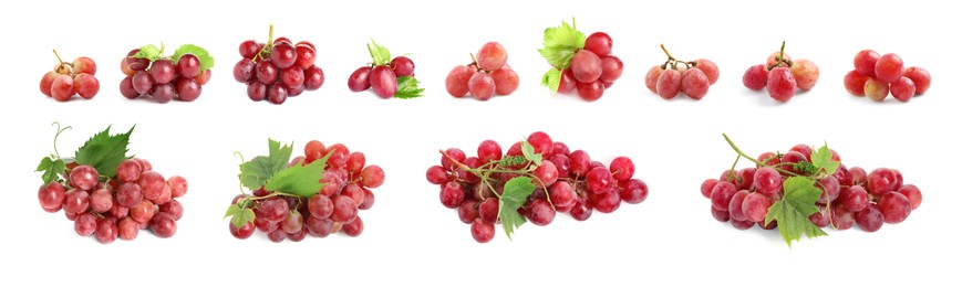 Set with fresh ripe grapes on white background. Banner design