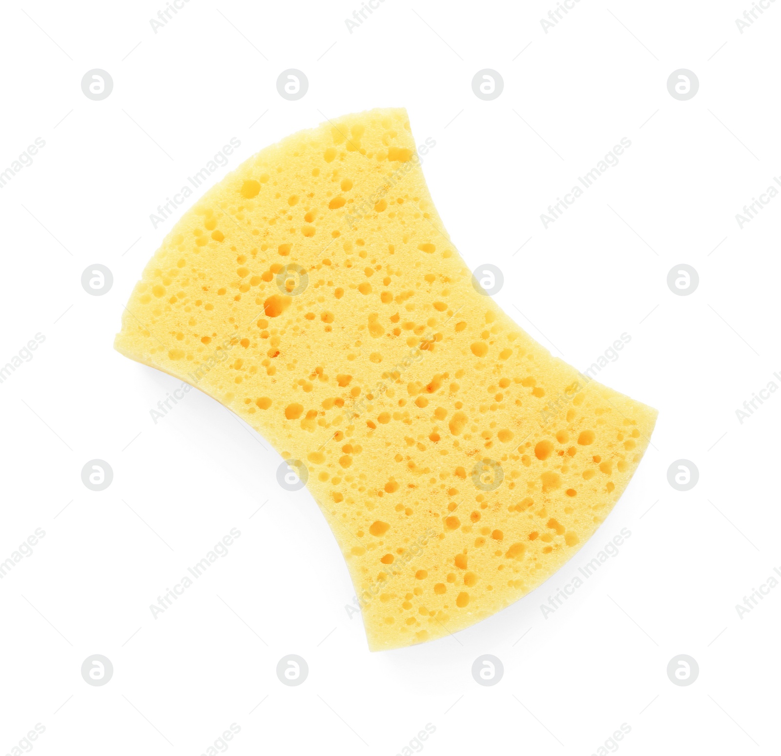 Photo of One yellow sponge isolated on white, top view