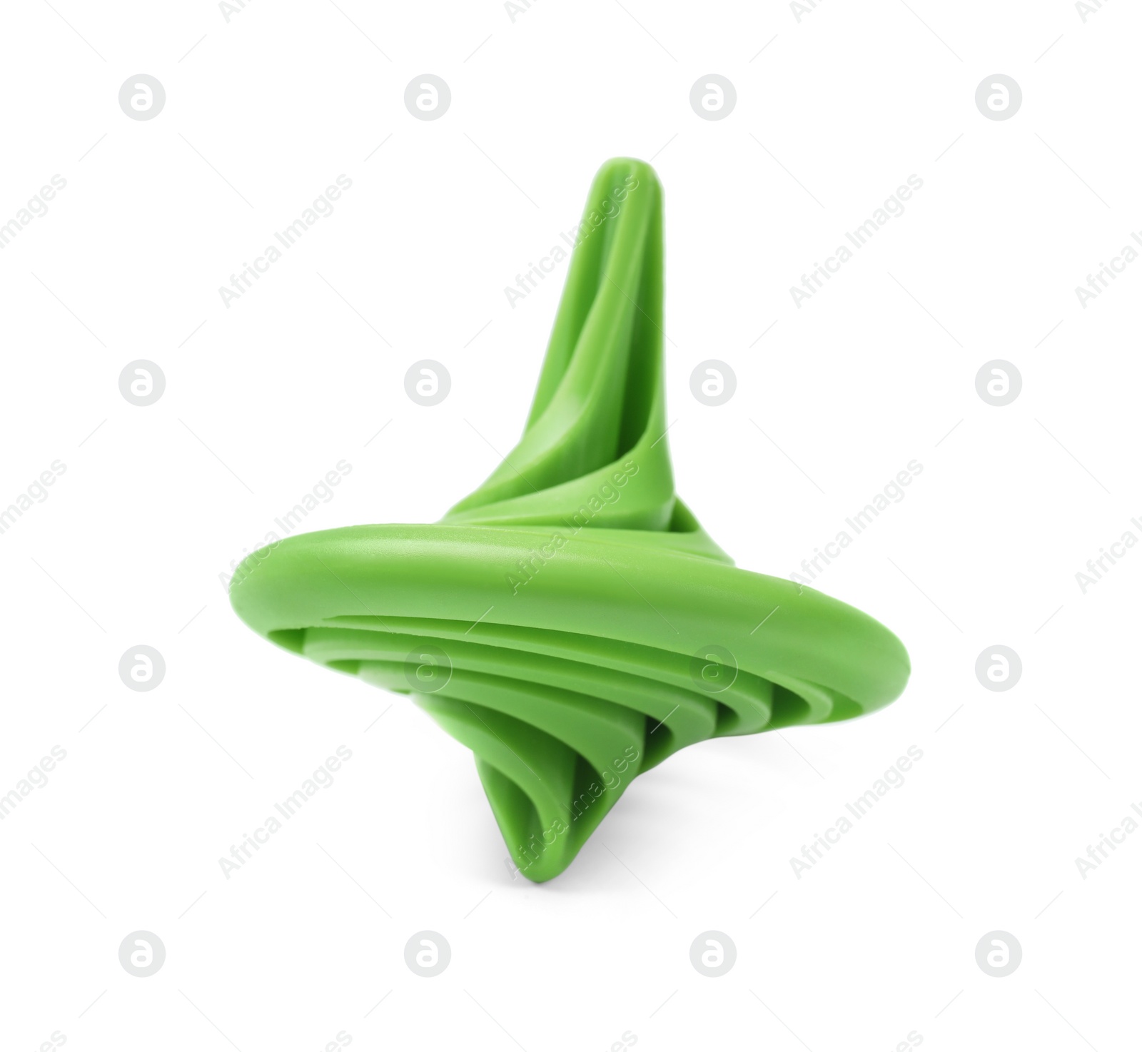 Photo of One green spinning top isolated on white