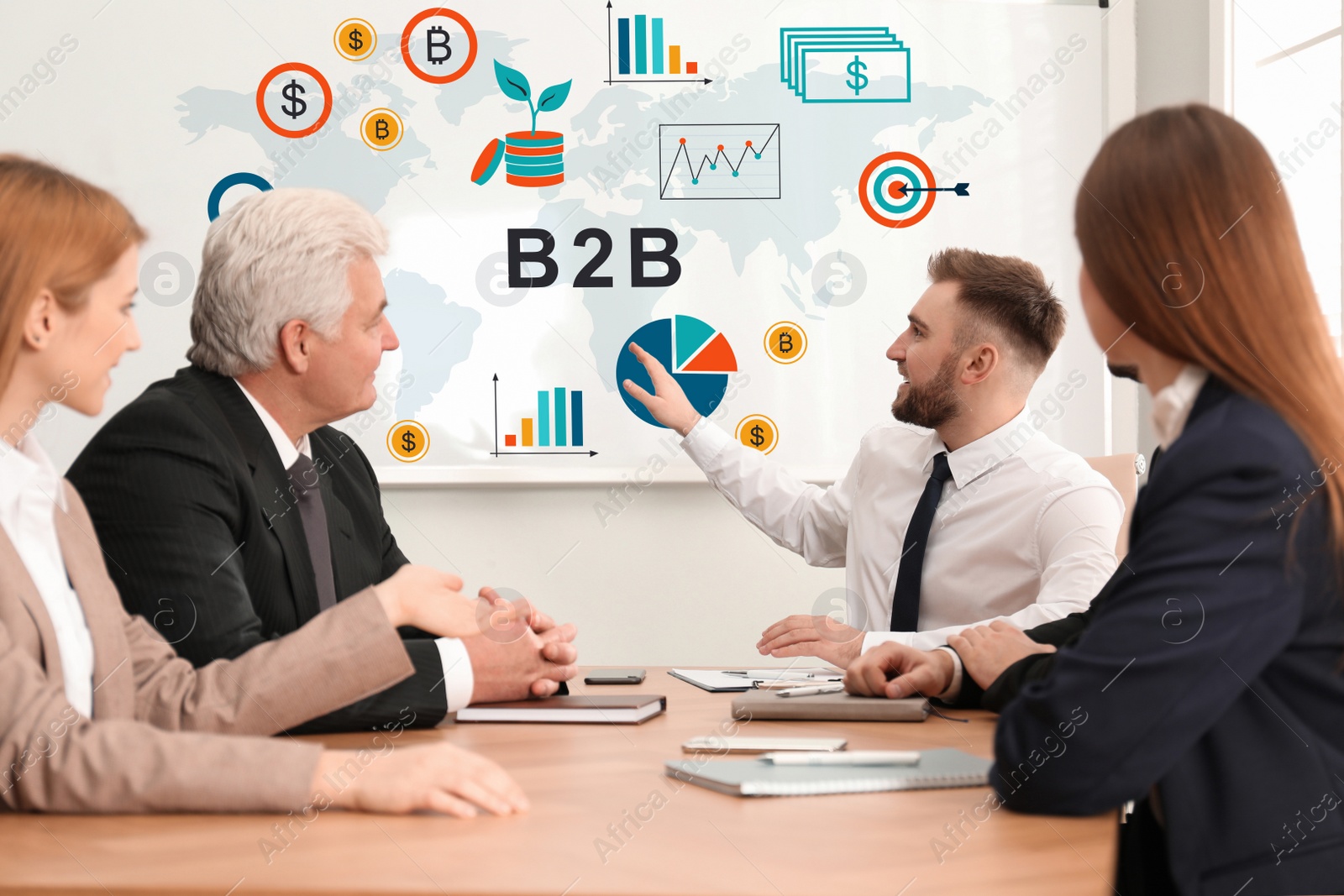 Image of Business trainer giving lecture in conference room 