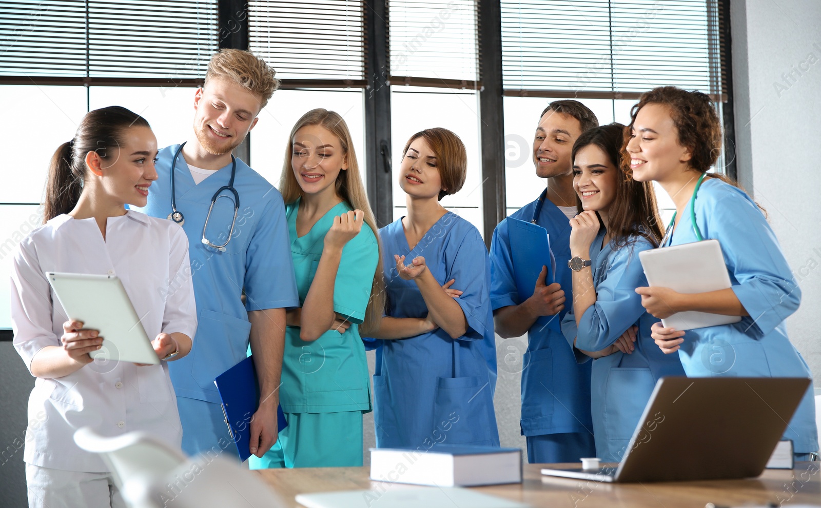 Photo of Group of smart medical students in college