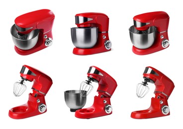 Image of Red stand mixers isolated on white, set