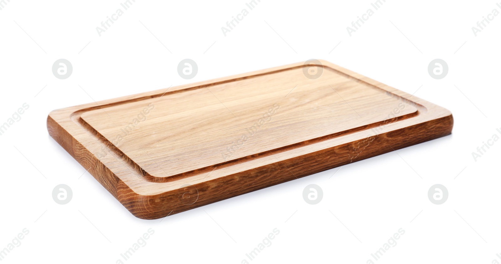 Photo of New wooden board isolated on white. Cooking utensil