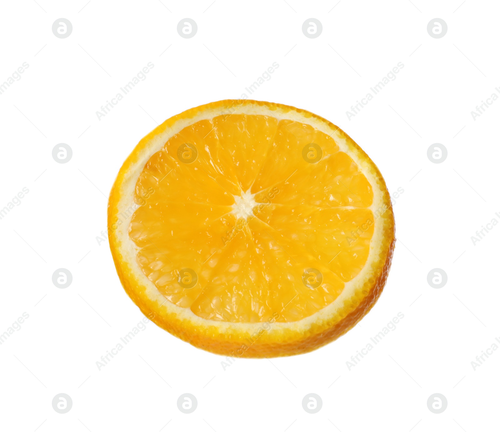 Photo of Slice of ripe orange on white background