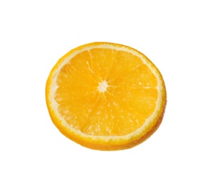 Photo of Slice of ripe orange on white background