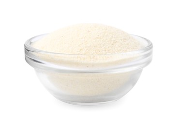 Bowl of uncooked organic semolina isolated on white