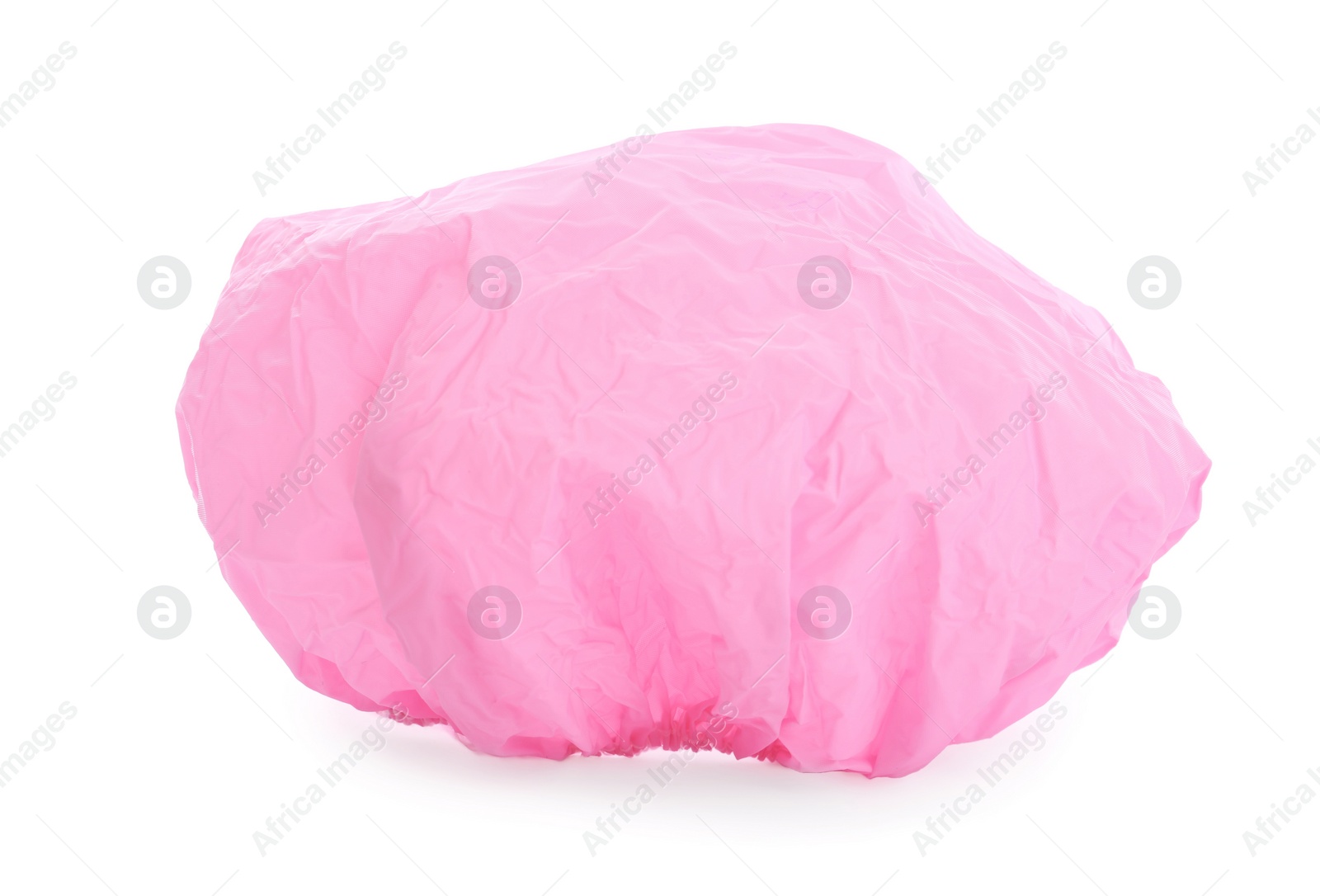 Photo of Pink waterproof shower cap isolated on white