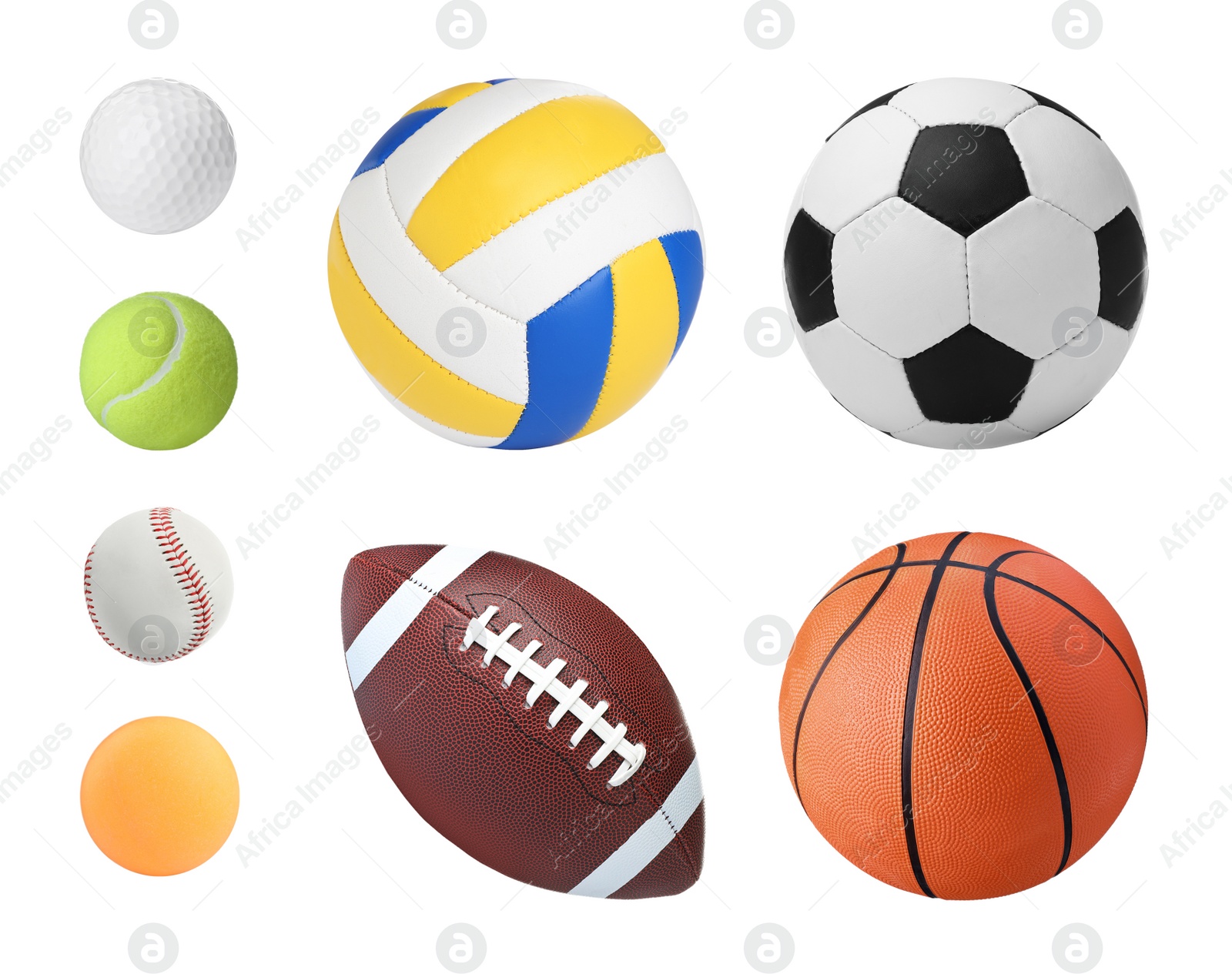 Image of Set with different sport balls on white background