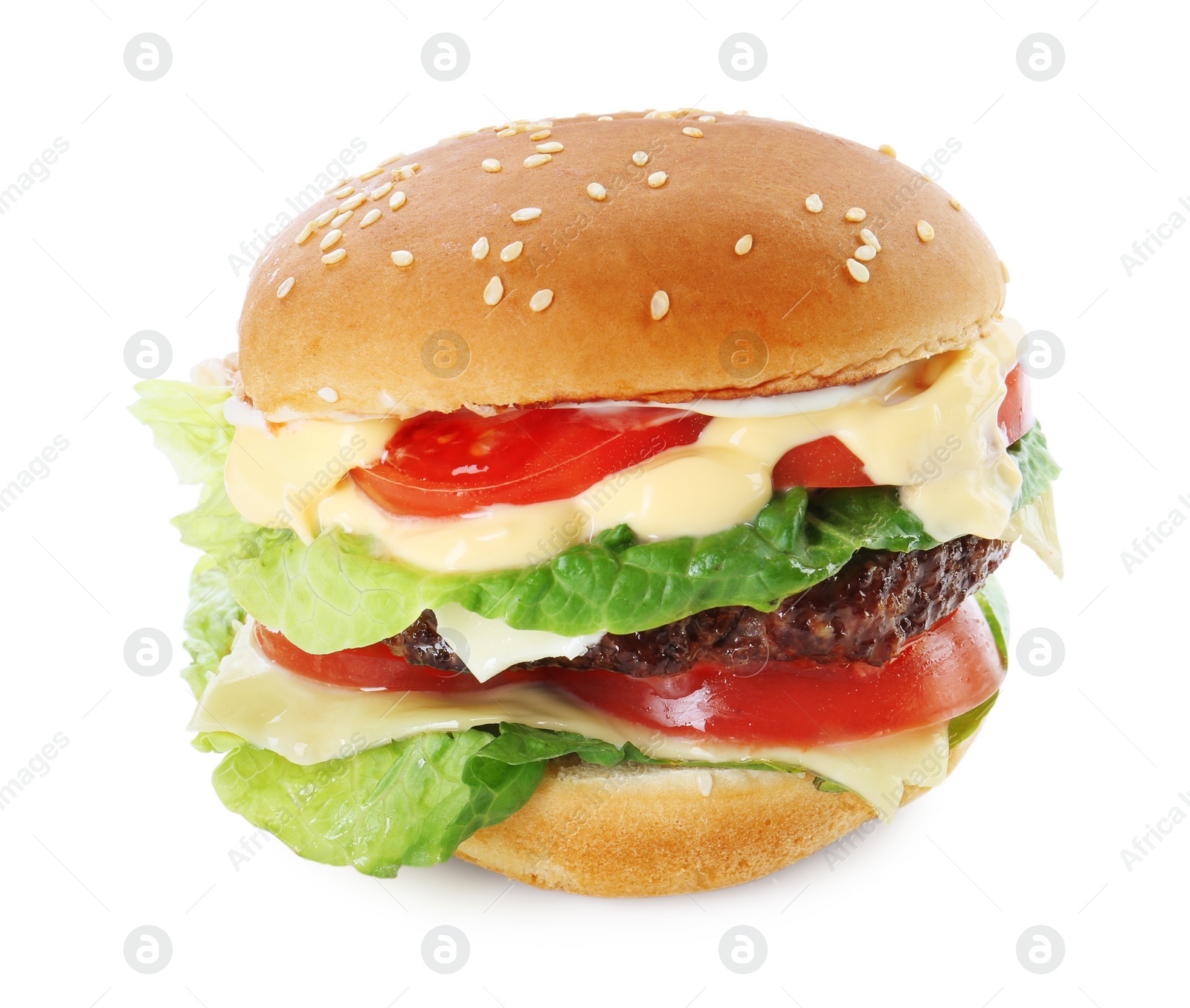 Photo of Burger with delicious patty isolated on white