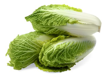 Photo of Fresh tasty Chinese cabbages on white background