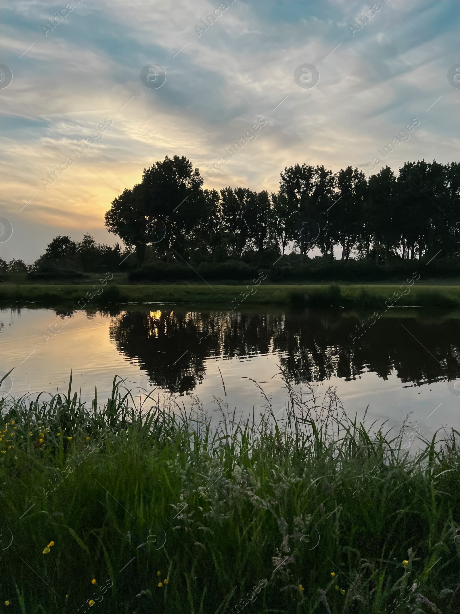 Photo of Beautiful view of lake during sunset. Picturesque landscape