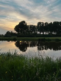 Beautiful view of lake during sunset. Picturesque landscape