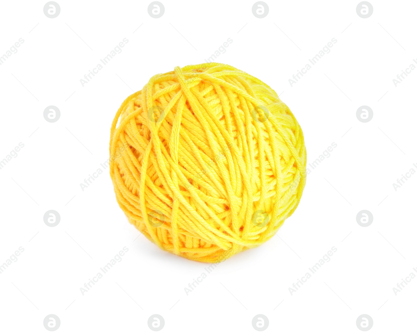 Photo of Soft yellow woolen yarn isolated on white