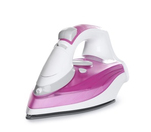 Photo of Modern electric iron on white background. Household appliance