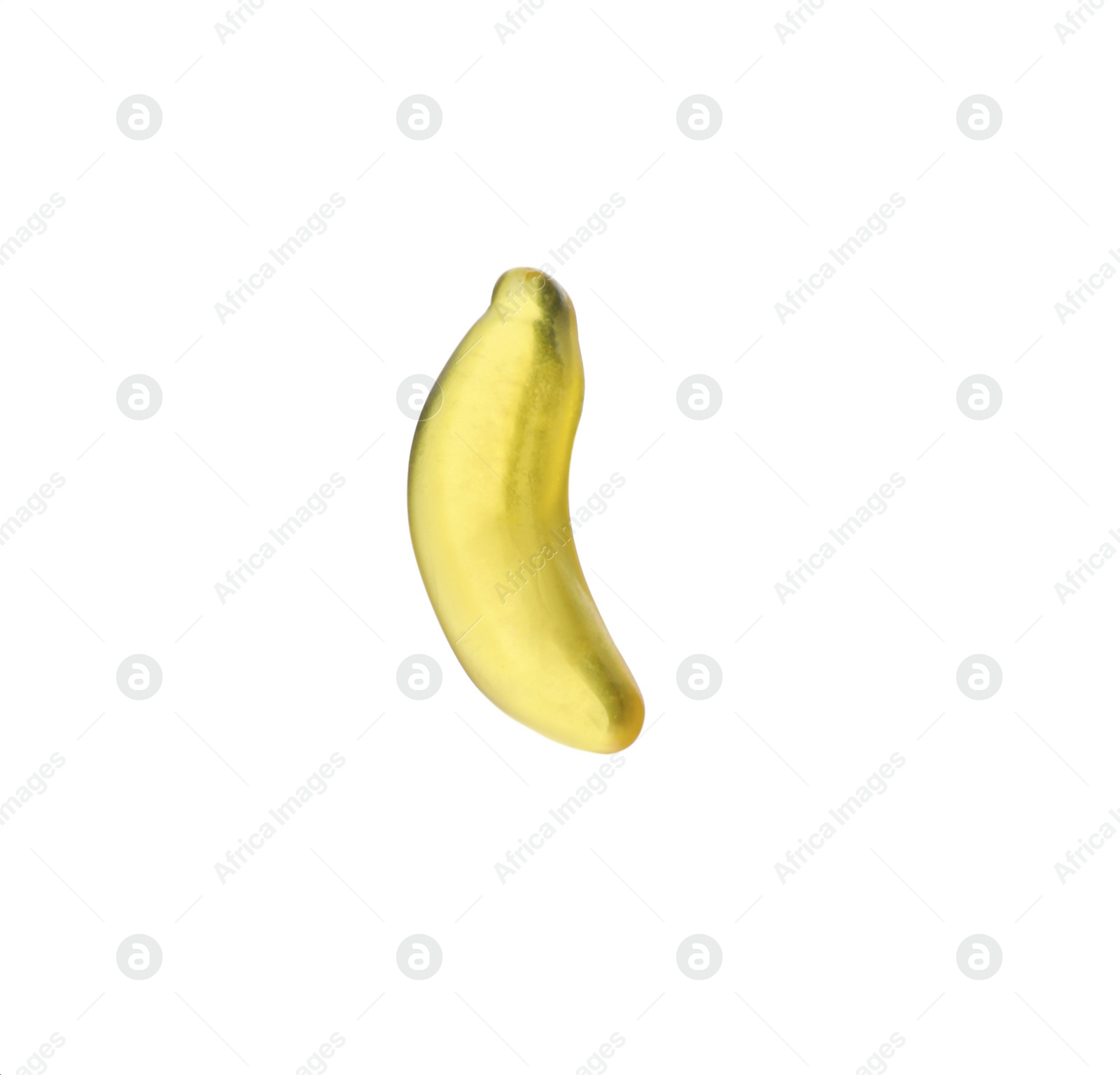 Photo of Tasty jelly candy in shape of banana isolated on white