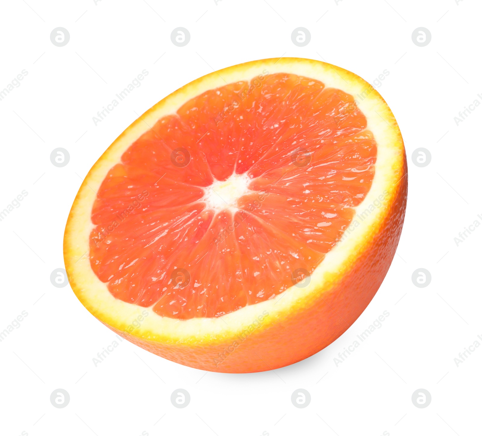 Photo of Citrus fruit. Half of fresh red orange isolated on white