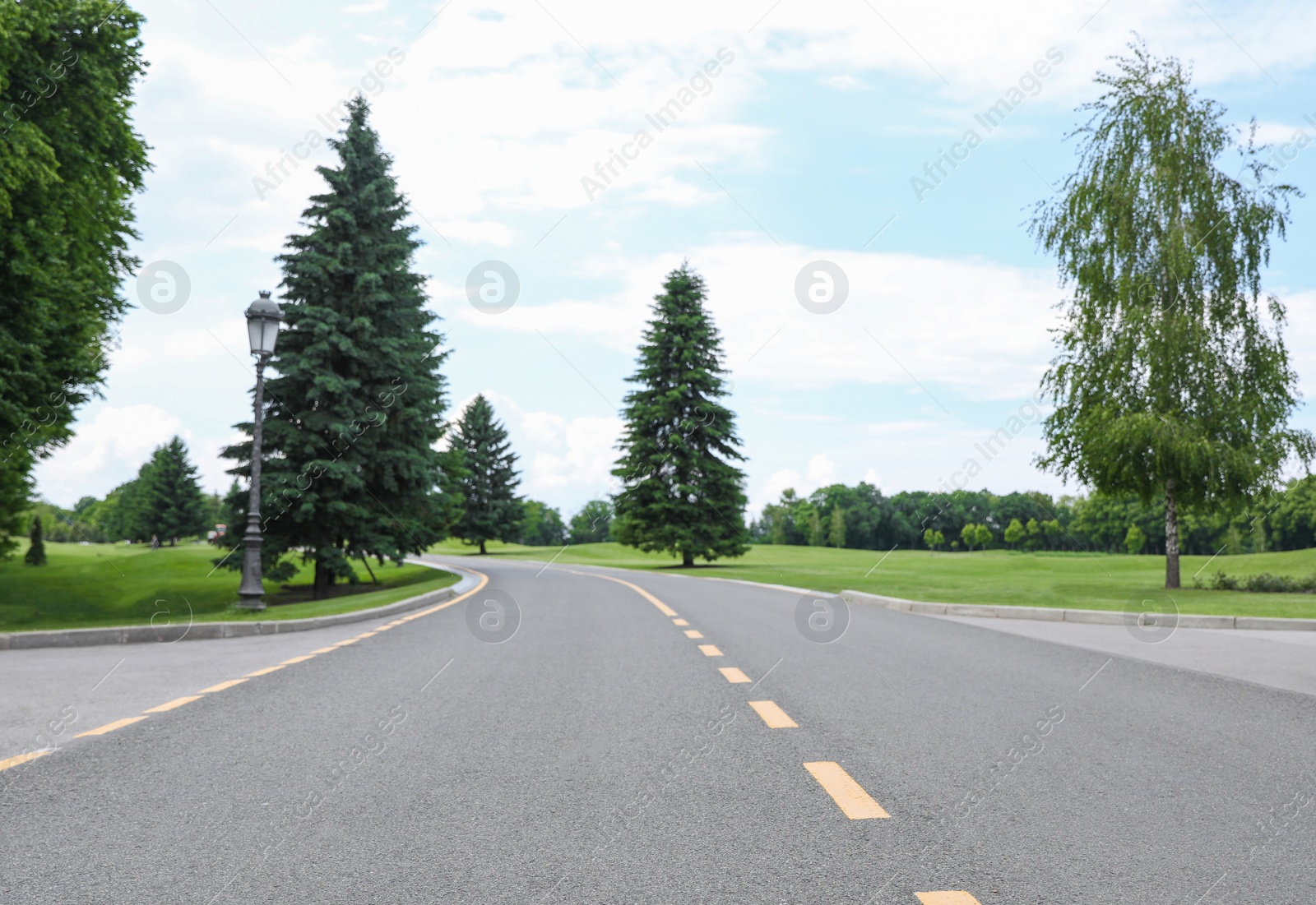 Photo of Beautiful landscape with asphalt road and green trees