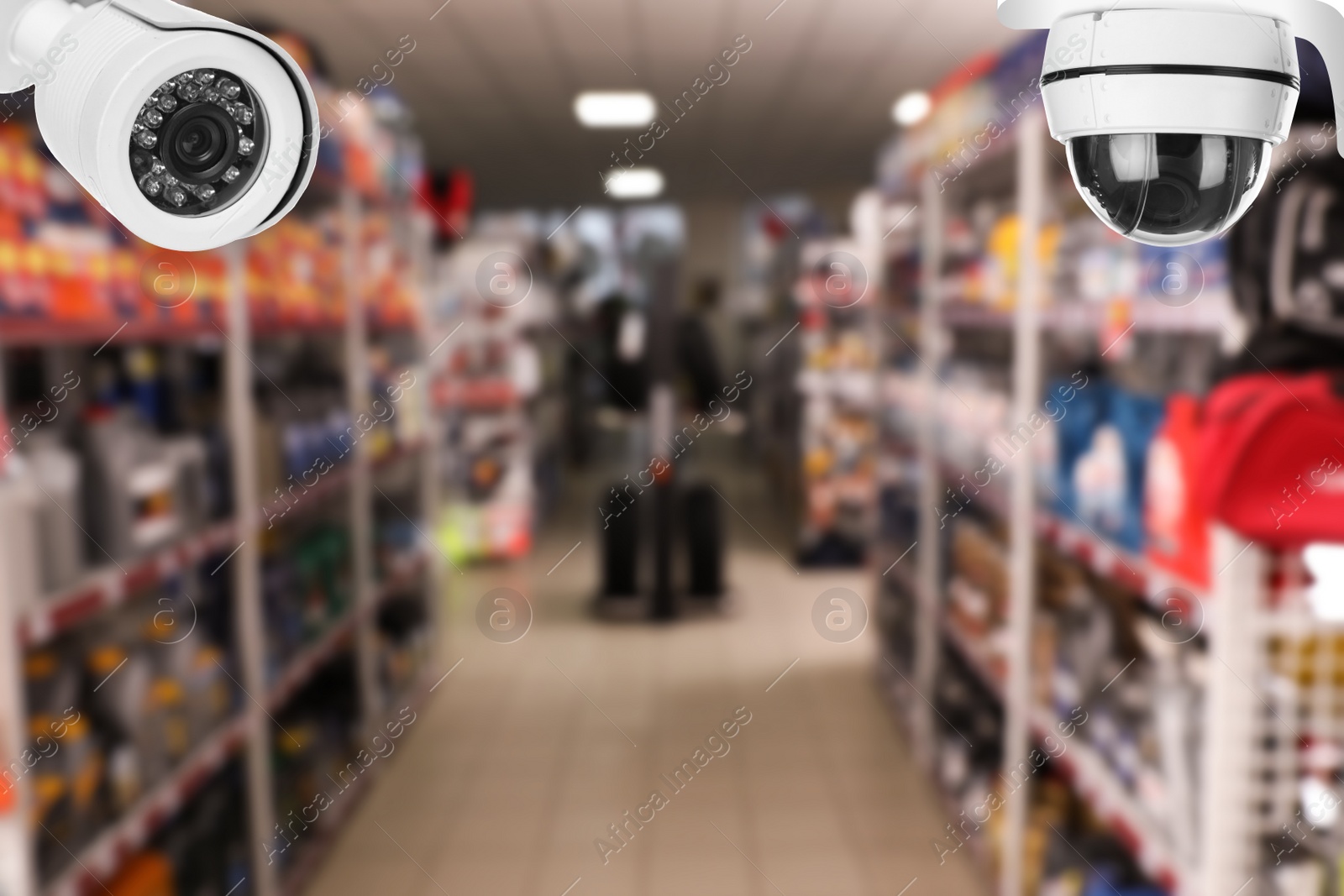 Image of Modern CCTV security cameras in auto store. Guard equipment