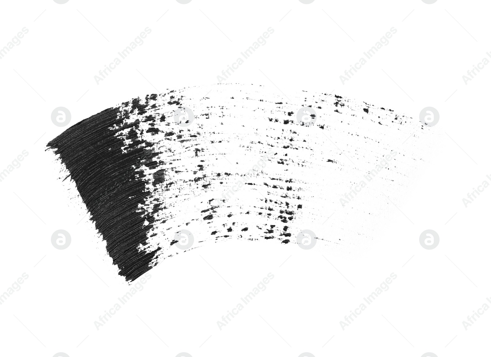 Photo of Smear of black mascara for eyelashes on white background