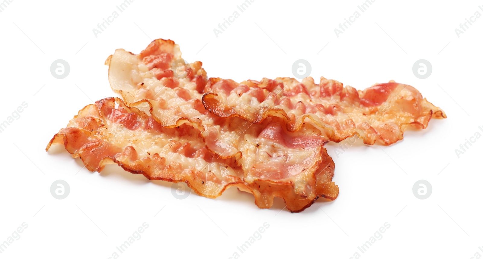 Photo of Delicious fried bacon slices isolated on white