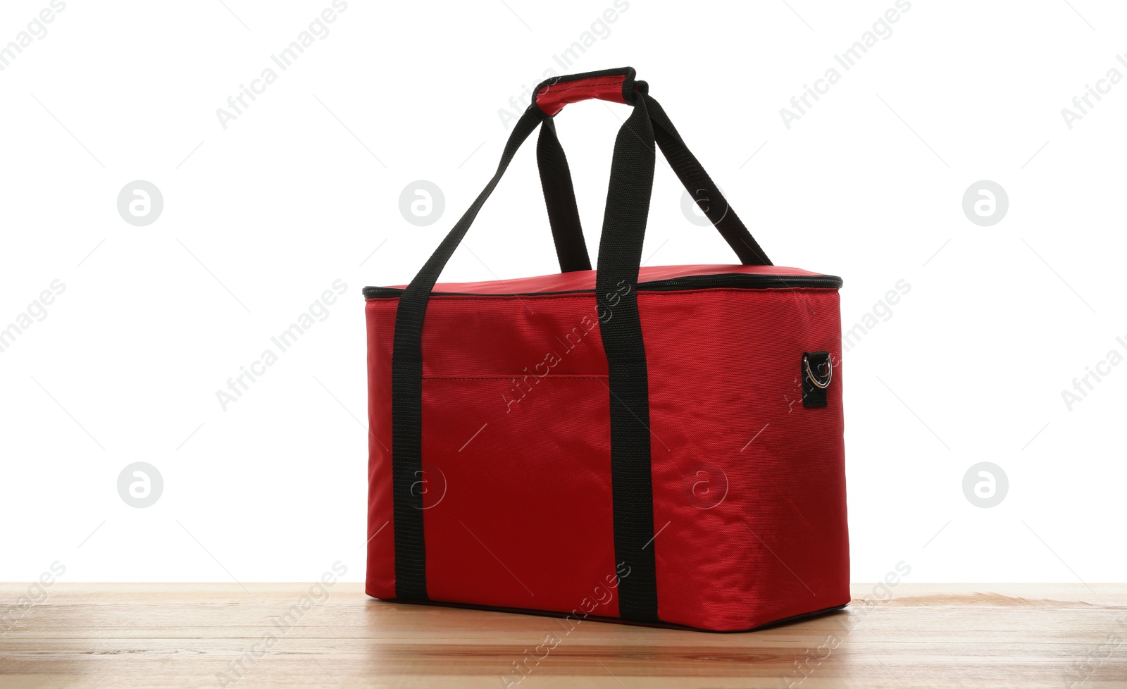 Photo of Modern red thermo bag isolated on white