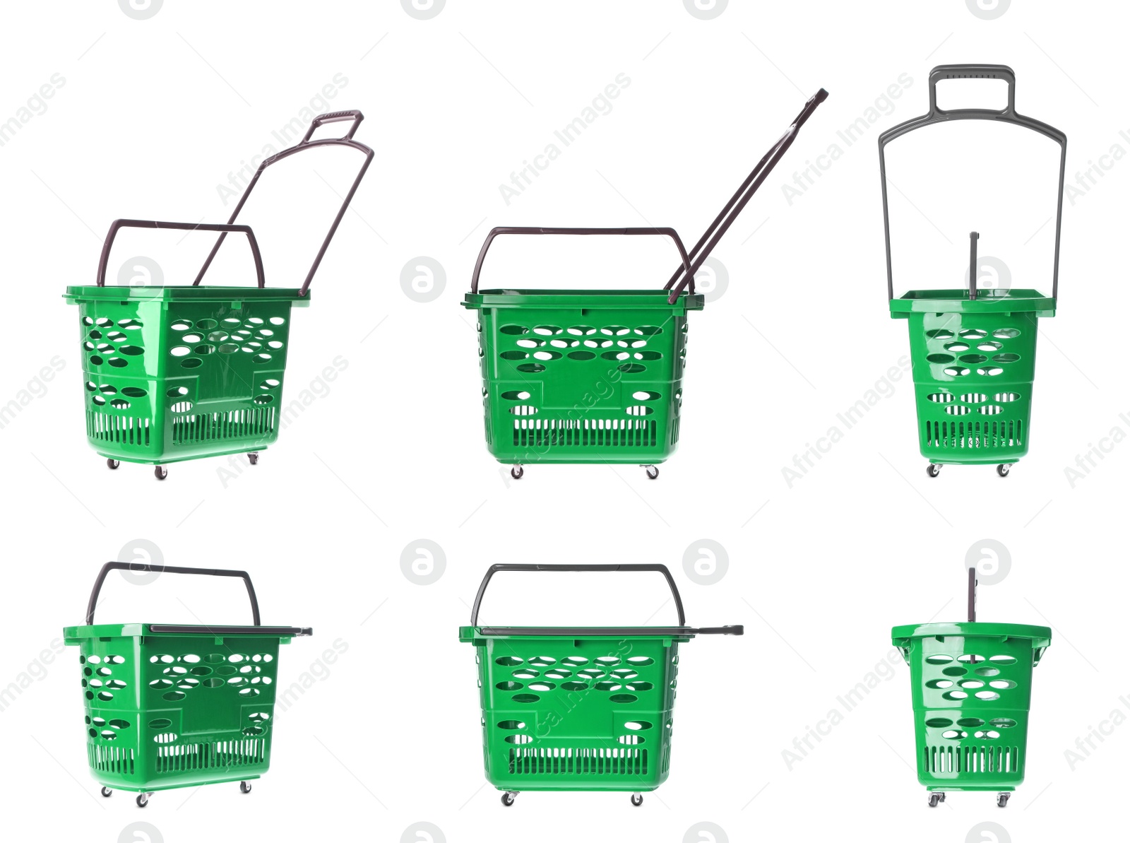 Image of Set of shopping baskets on white background