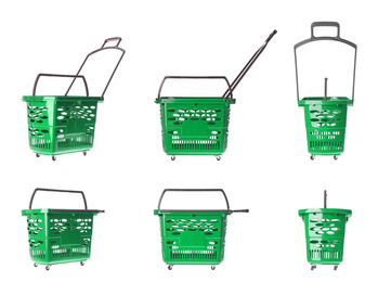 Set of shopping baskets on white background