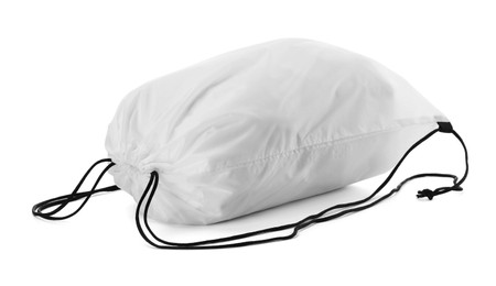 Photo of One beautiful drawstring bag isolated on white