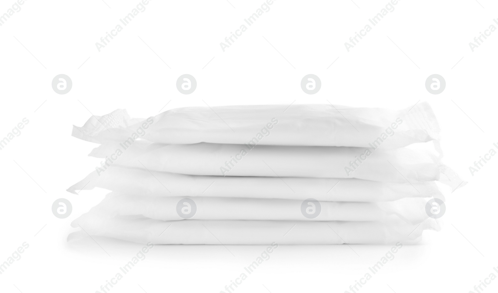 Photo of Stack of menstrual pads on white background. Gynecological care