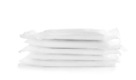 Stack of menstrual pads on white background. Gynecological care