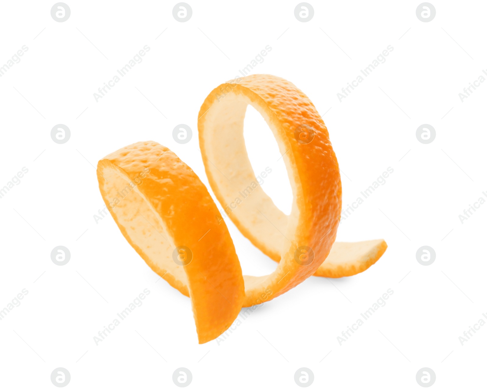 Photo of Spiral orange fruit peel isolated on white