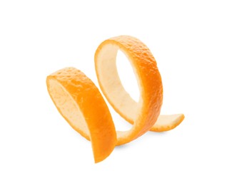 Photo of Spiral orange fruit peel isolated on white