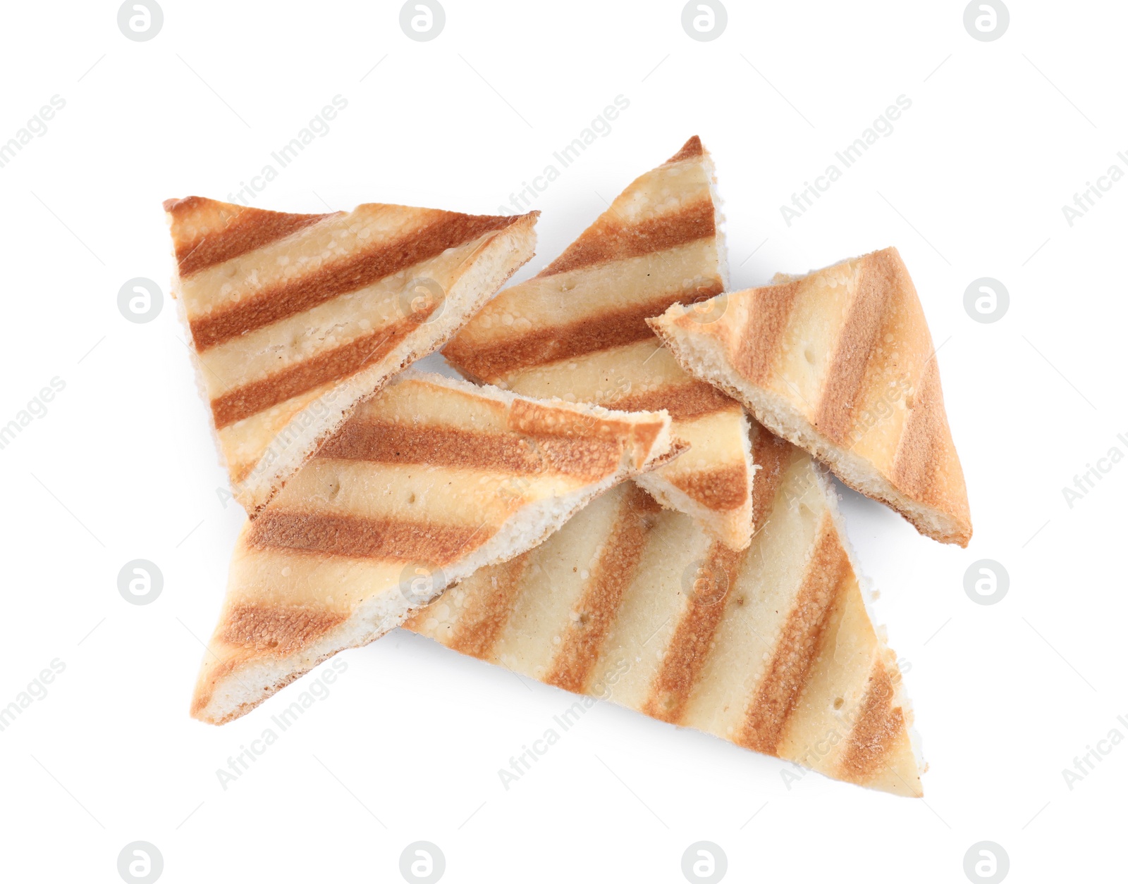 Photo of Delicious pita chips on white background, top view