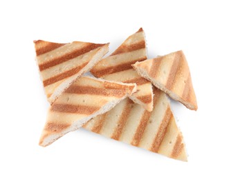 Delicious pita chips on white background, top view