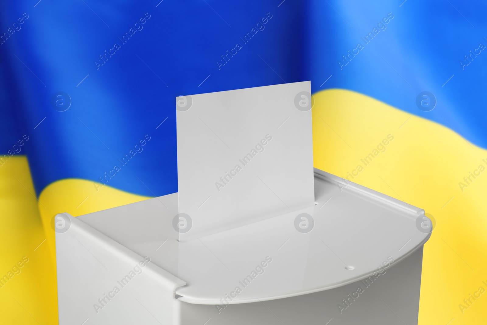 Image of Ballot box with vote against national flag of Ukraine