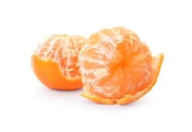 Photo of Whole fresh ripe tangerines on white background