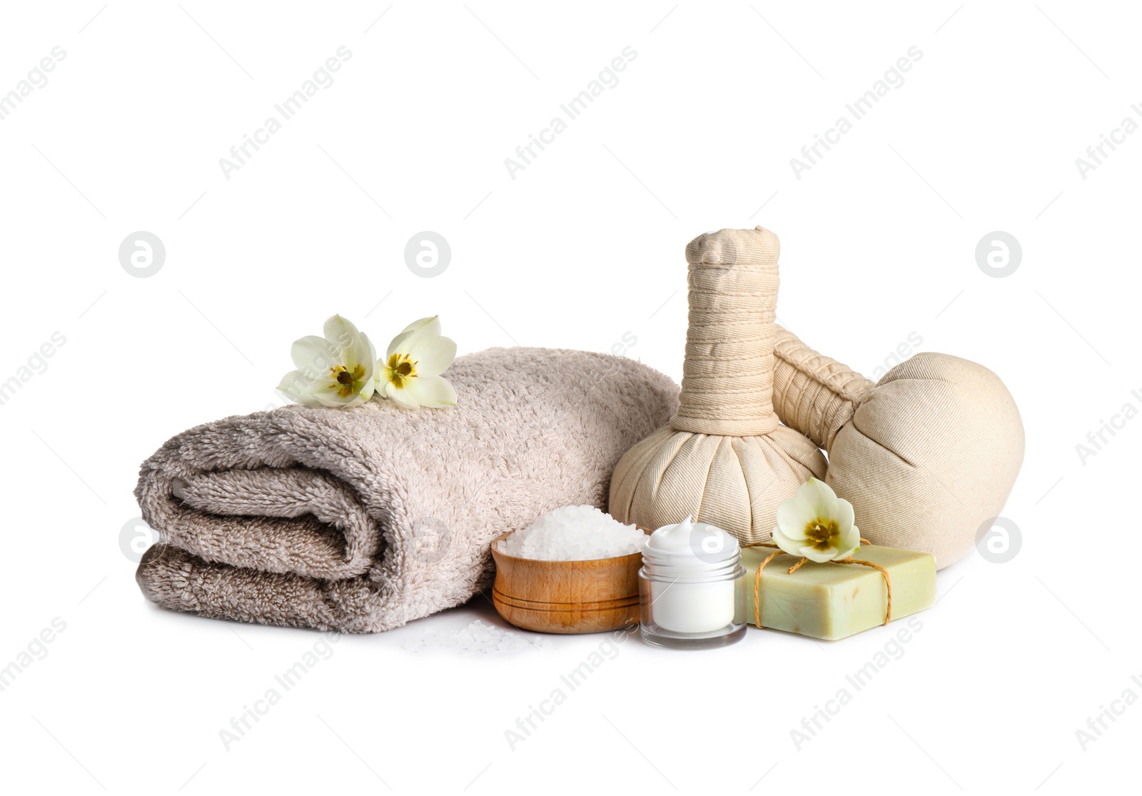 Photo of Spa composition with skin care products on white background