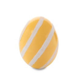 Photo of Decorated Easter egg on white background. Festive tradition