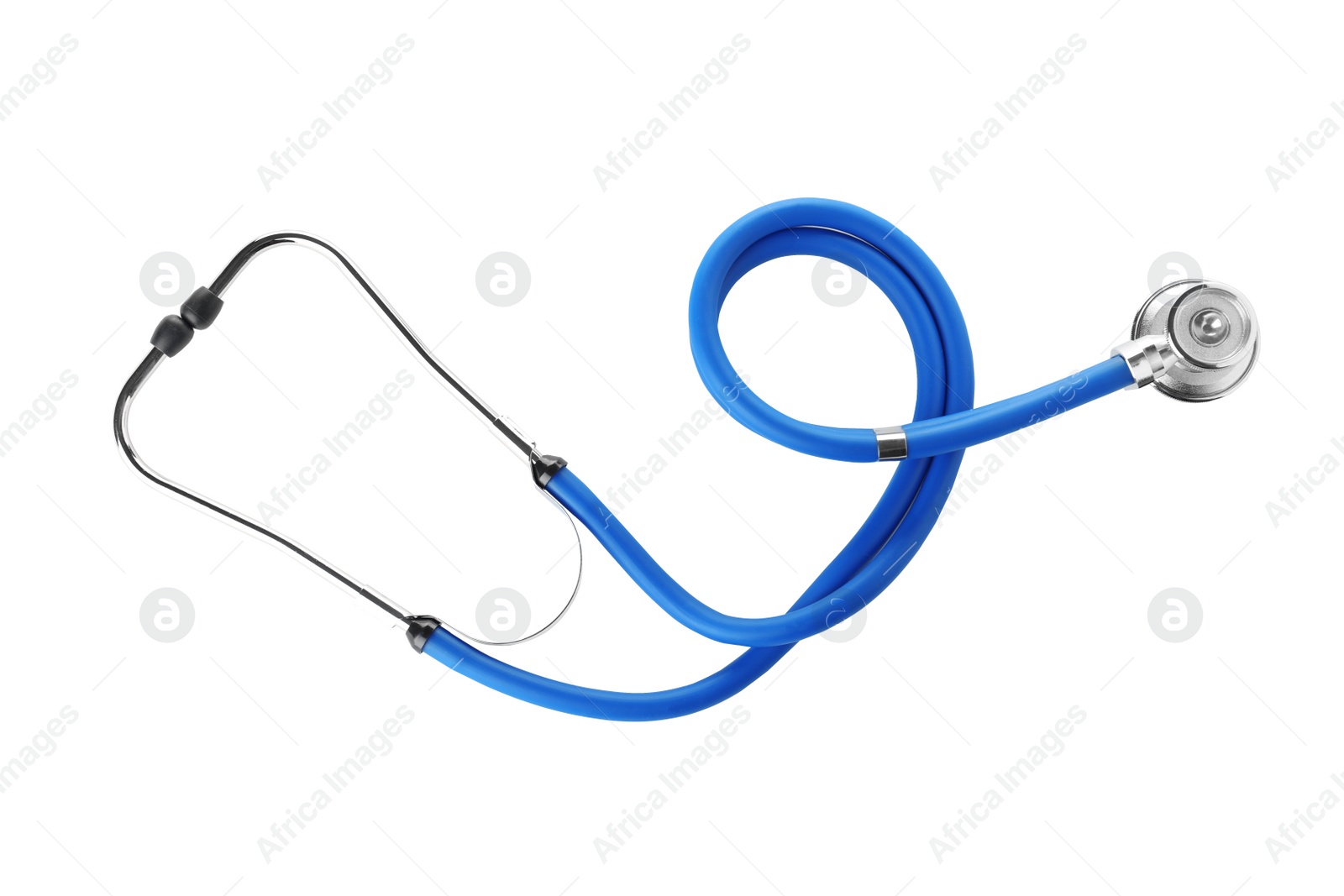 Photo of Modern stethoscope on white background. Medical device