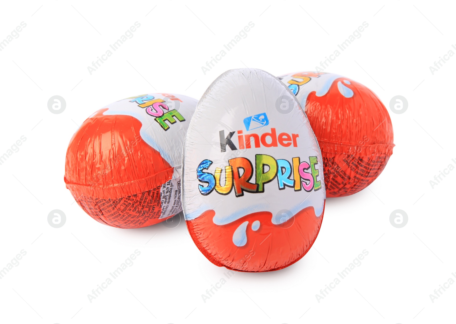 Photo of Slynchev Bryag, Bulgaria - May 23, 2023: Kinder Surprise Eggs on white background