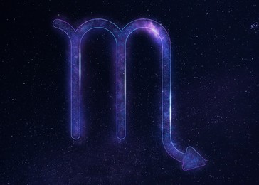 Illustration of Scorpio astrological sign in night sky with beautiful sky