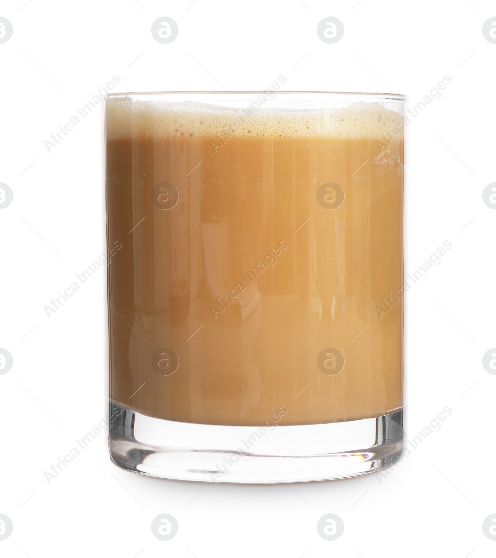 Photo of Tasty coffee in glass isolated on white