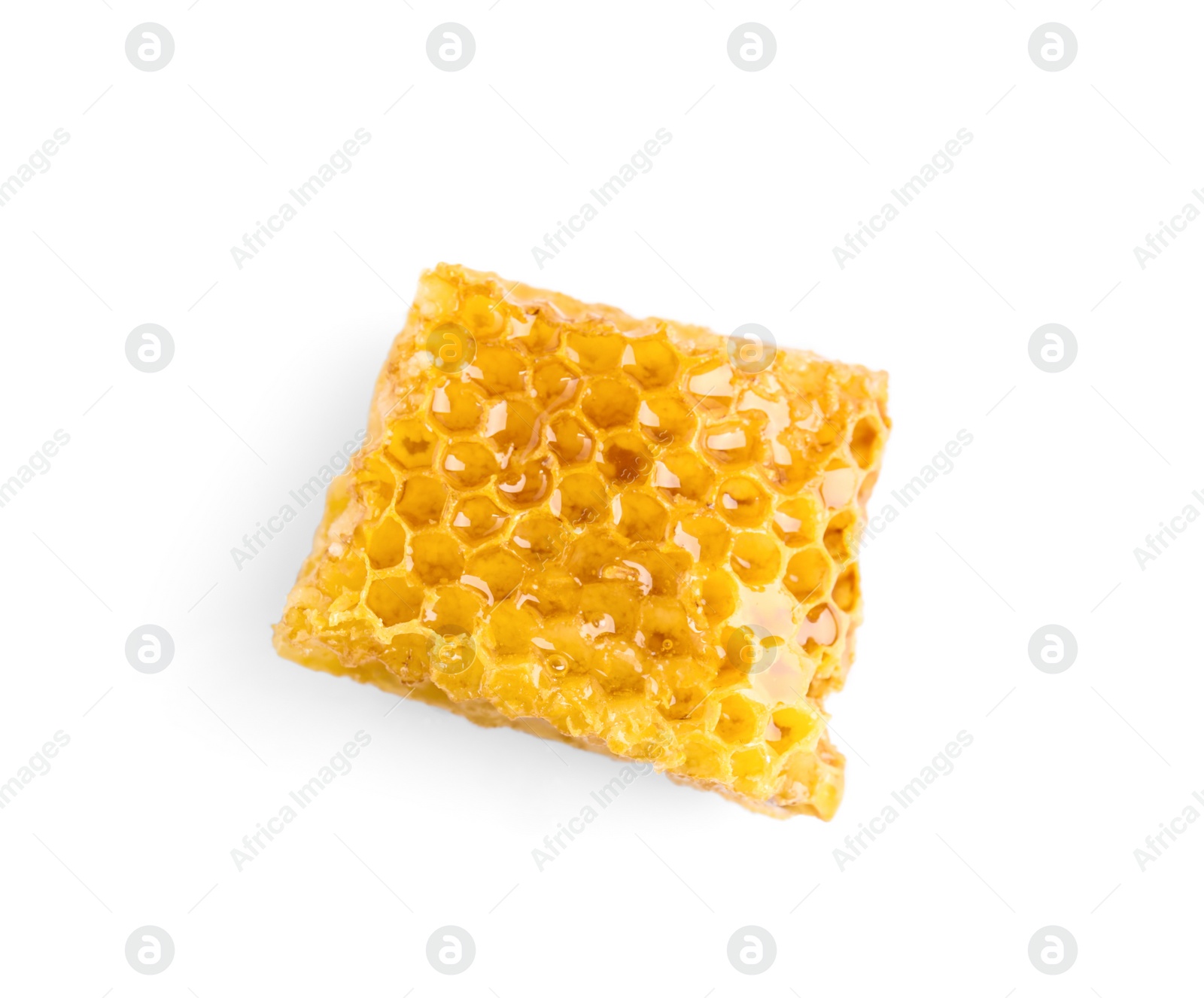 Photo of Fresh delicious sweet honeycomb isolated on white, top view