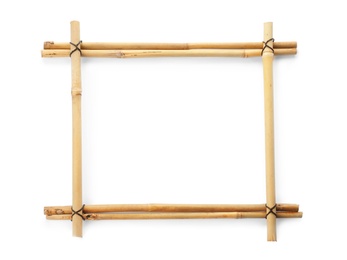 Frame made of dry bamboo sticks on white background. Space for design