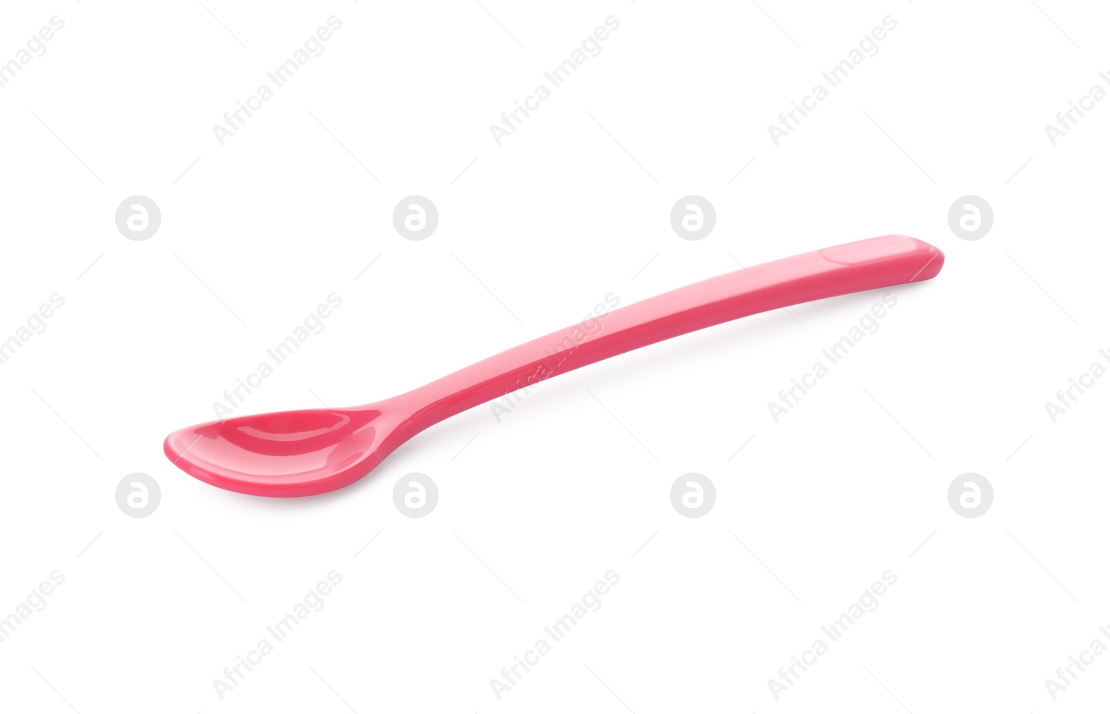 Photo of Plastic spoon isolated on white. Serving baby food