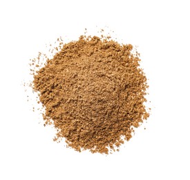 Photo of Heap of aromatic caraway (Persian cumin) powder isolated on white, top view