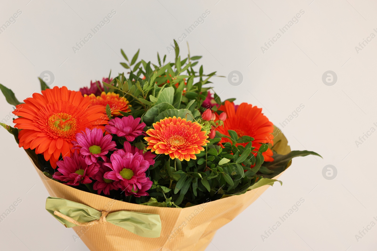 Photo of Bouquet of beautiful flowers on white background, closeup