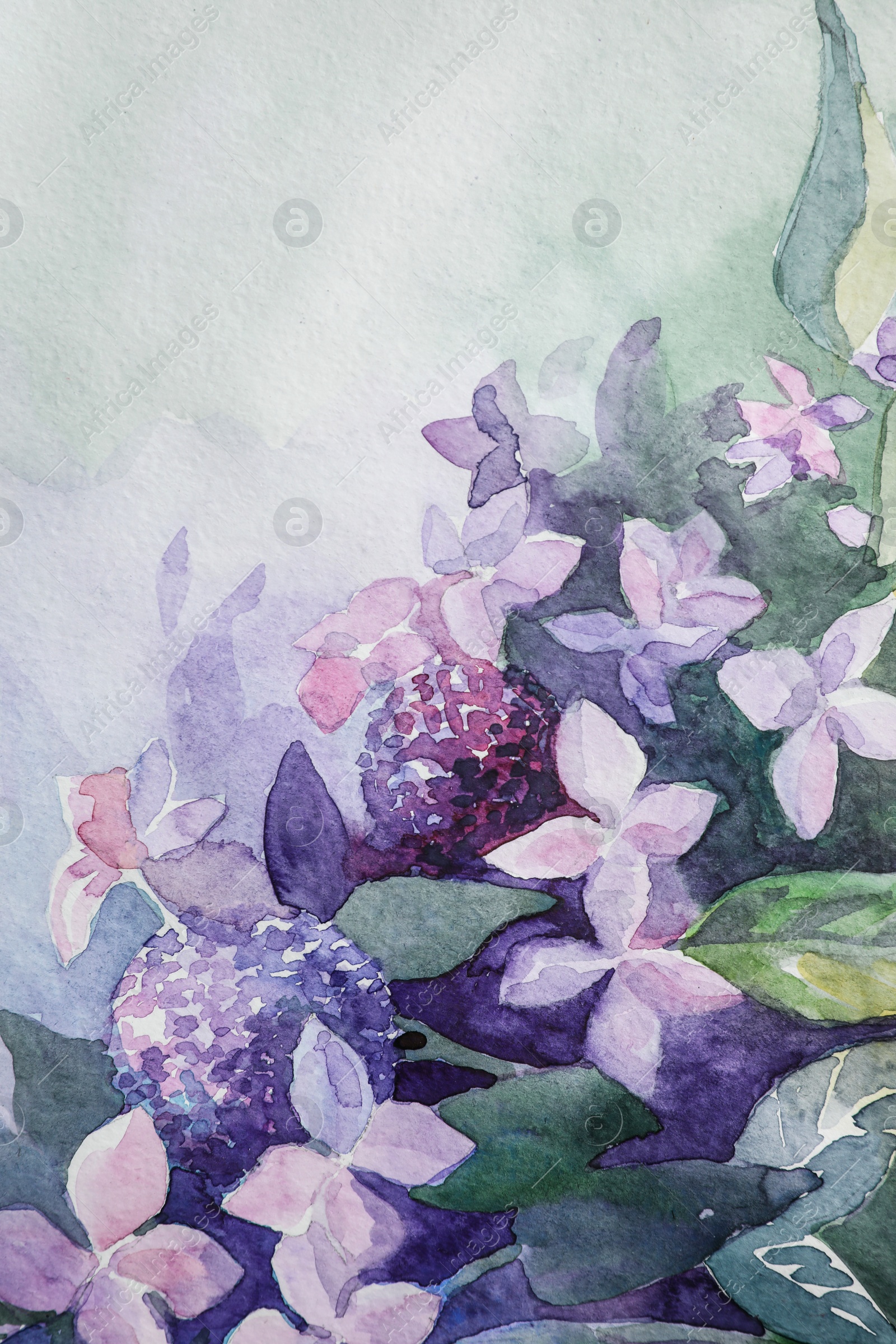 Photo of Closeup view of beautiful floral watercolor painting